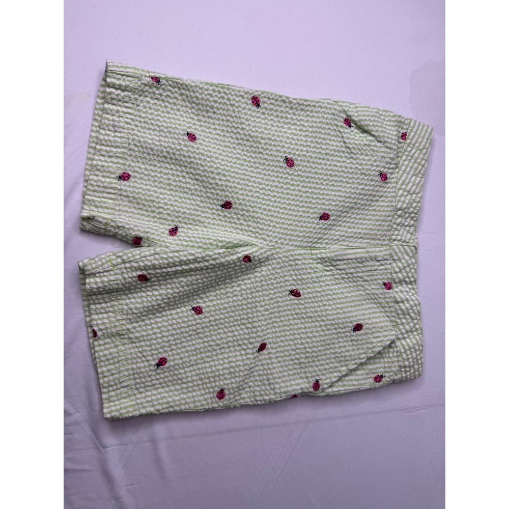 Hartstrings Girls Green White Seersucker Ladybug Embroidered Shorts Size 6